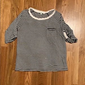 Midi sleeve basic striped shirt b/w